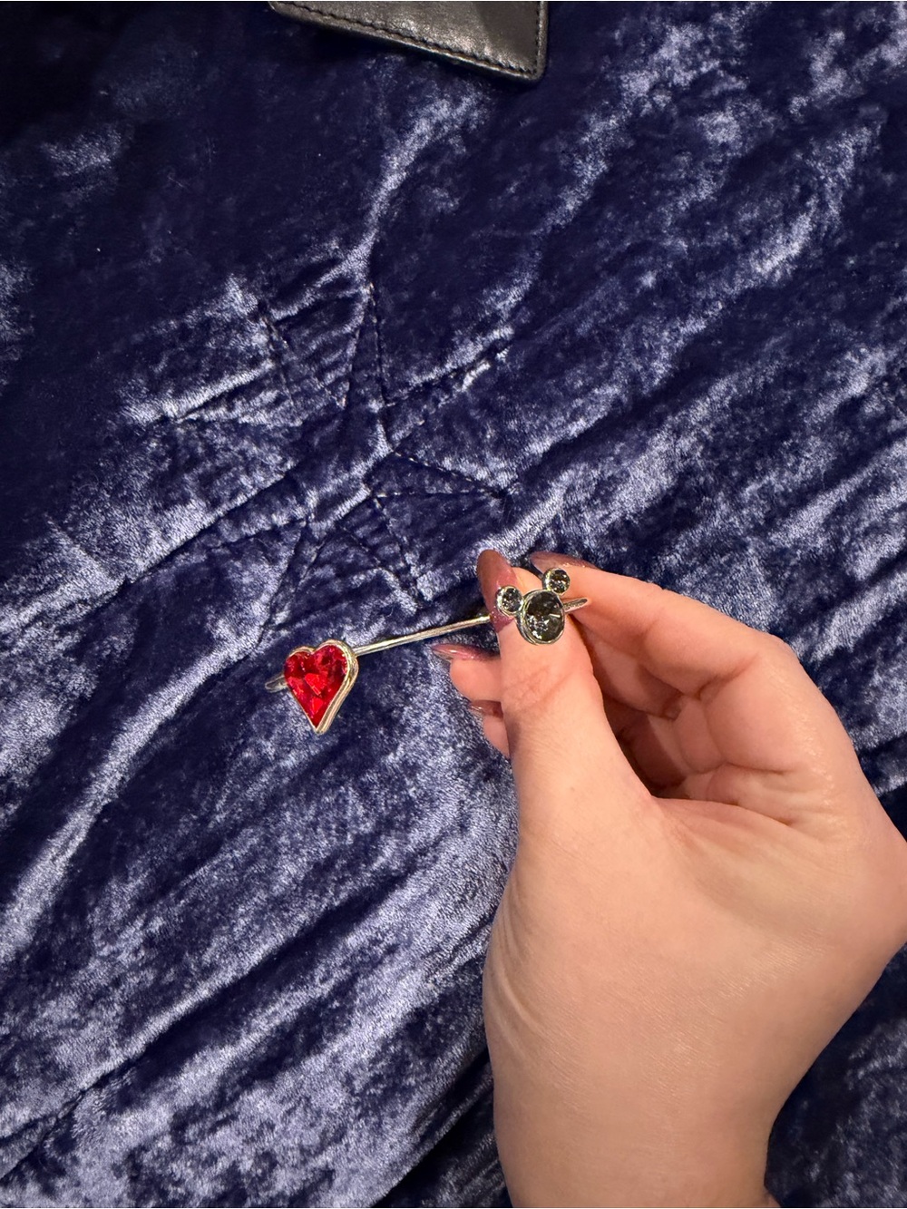 Heart & Mickey Crystal Barbell Piercing - Red and Clear Crystals